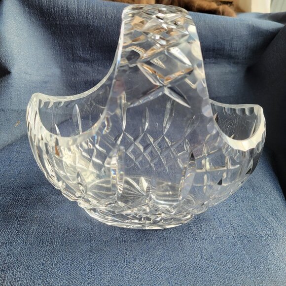 Elegant Cut Crystal Basket Bowl With Diamond & Fan Pattern - Picture 1 of 9